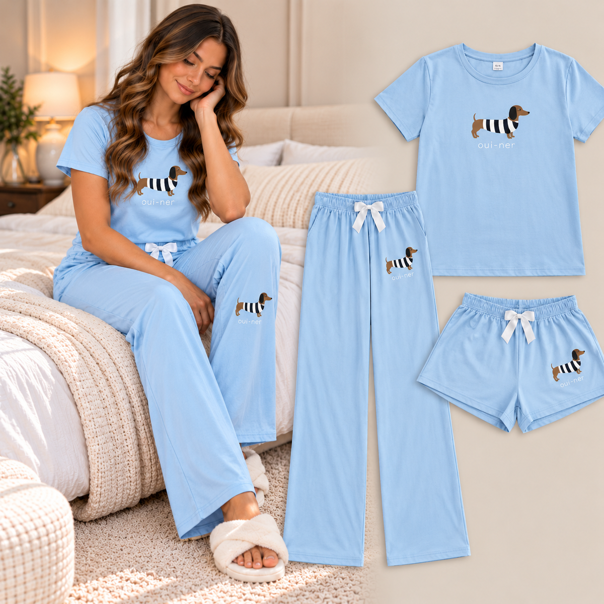 Trío de Pijama de Dama Blusa + Pantalón + Short Ref. 514051-004