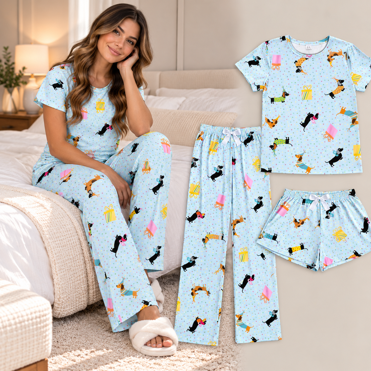 Trío de Pijama de Dama Blusa + Pantalón + Short  Ref. 514051-001