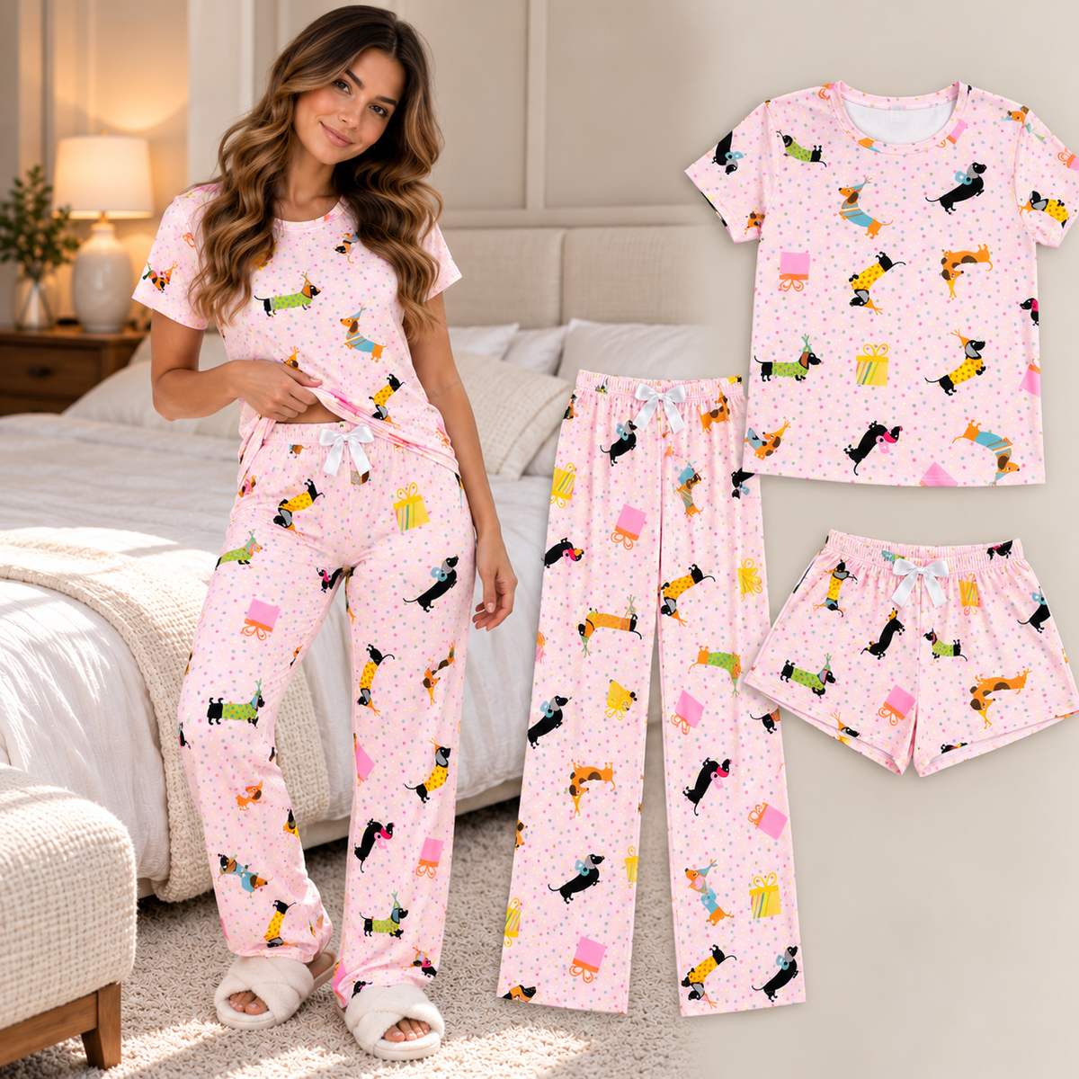 Trío de Pijama de Dama Blusa + Pantalón + Short  Ref. 514051-001