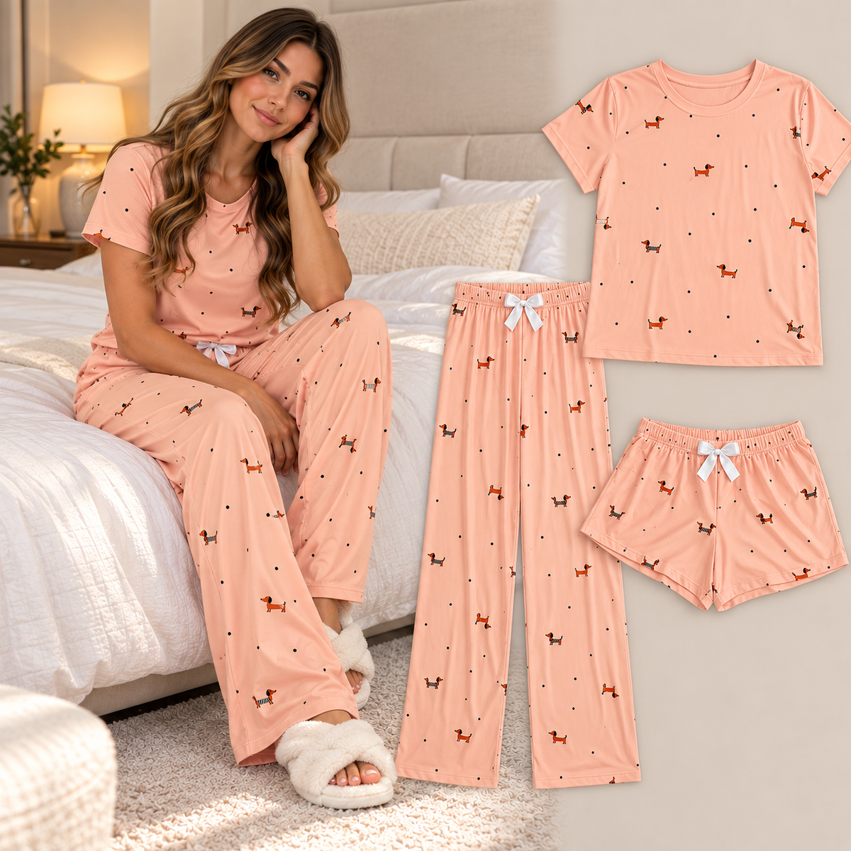 Trío de Pijama de Dama Blusa + Pantalón + Short Ref. 514051-003