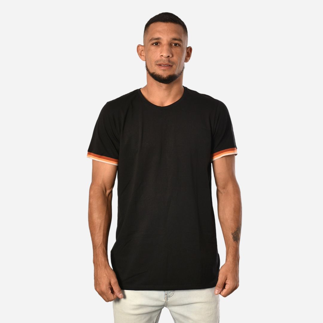 Camiseta de Hombre Tela Fría con puños en Rib Ref. 70142-NEGRO