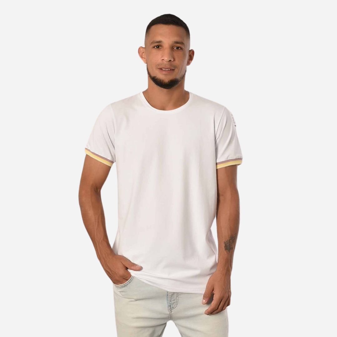 Camiseta de Hombre Tela Fría con puños en Rib Ref. 70142-BLANCO