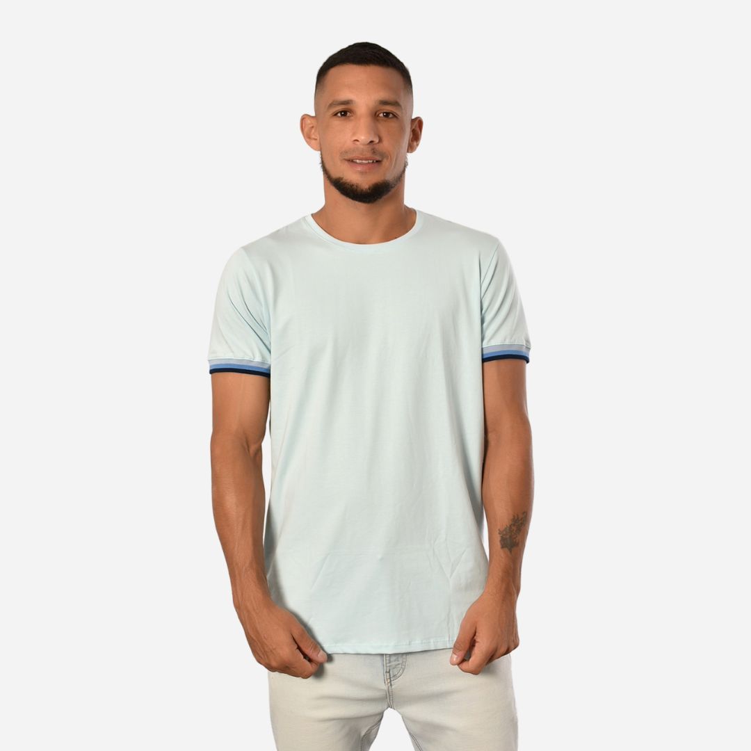 Camiseta de Hombre Tela Fría con puños en Rib Ref. 70142-CELESTE