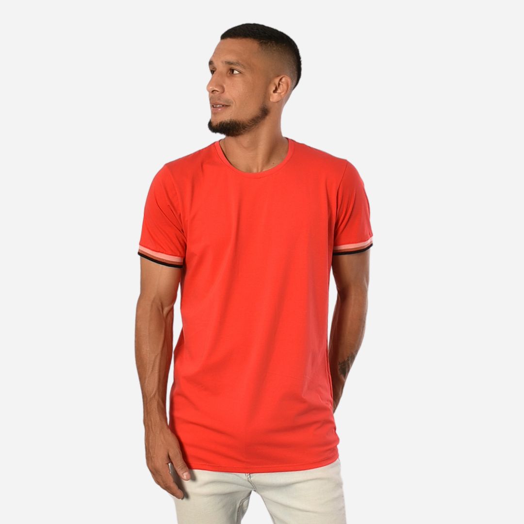 Camiseta de Hombre Tela Fría con puños en Rib Ref. 70142-ROJO