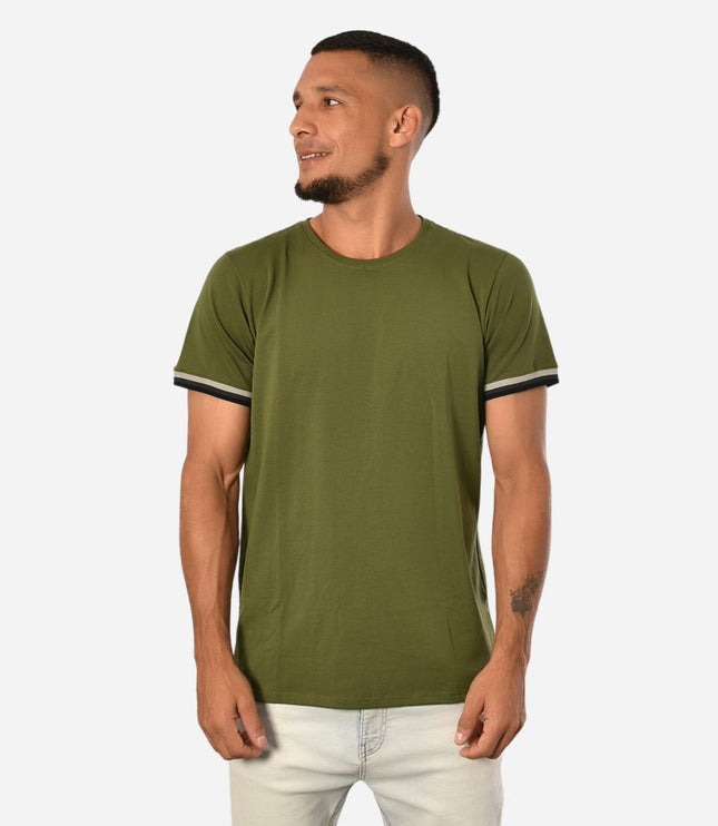 Camiseta de Hombre Tela Fría con puños en Rib Ref. 70142-VERDEMILITAR