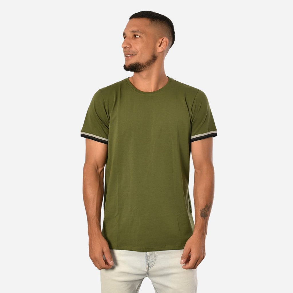 Camiseta de Hombre Tela Fría con puños en Rib Ref. 70142-VERDEMILITAR