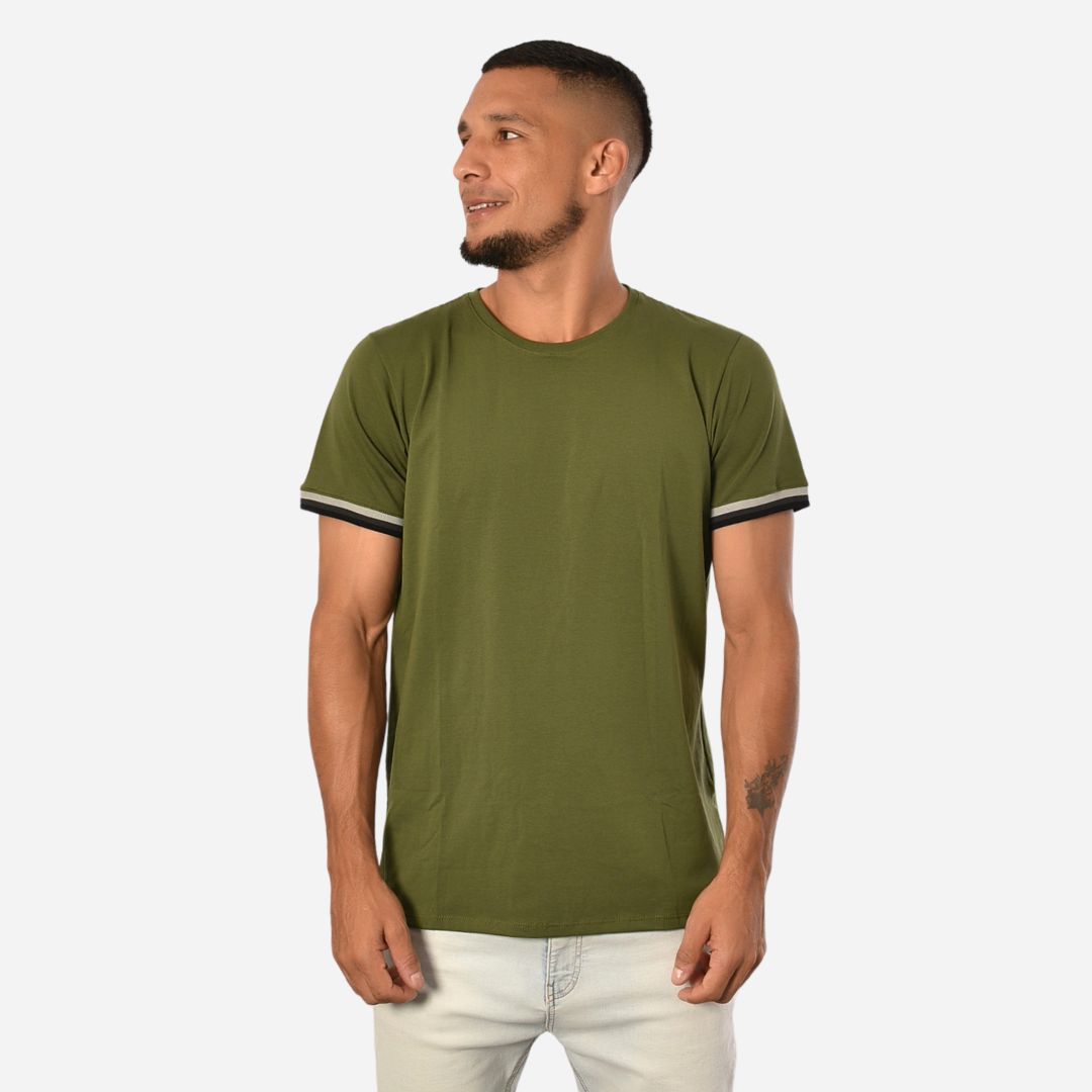 Camiseta de Hombre Tela Fría con puños en Rib Ref. 70142-VERDEMILITAR
