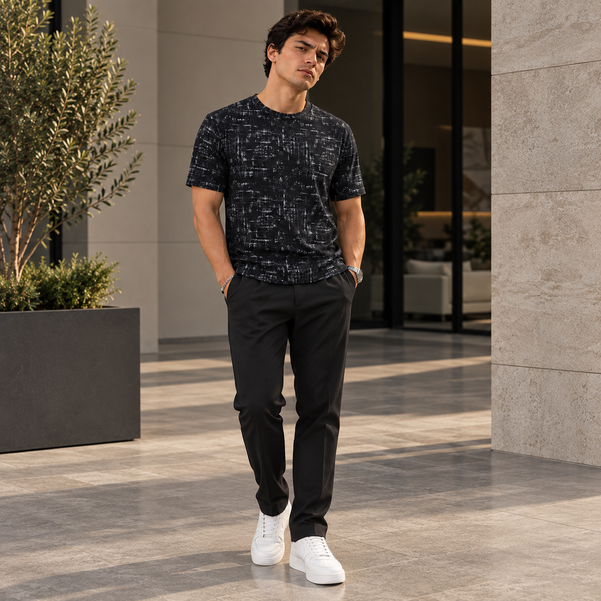 Camiseta Básica Molde Regular Fit Tela Qatar Acid Wash Ref. 70147-1