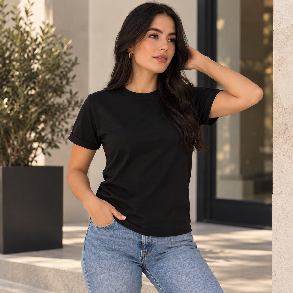 Camiseta Básica de dama estilo guardapolvo en Tela Fría Ref. 70202
