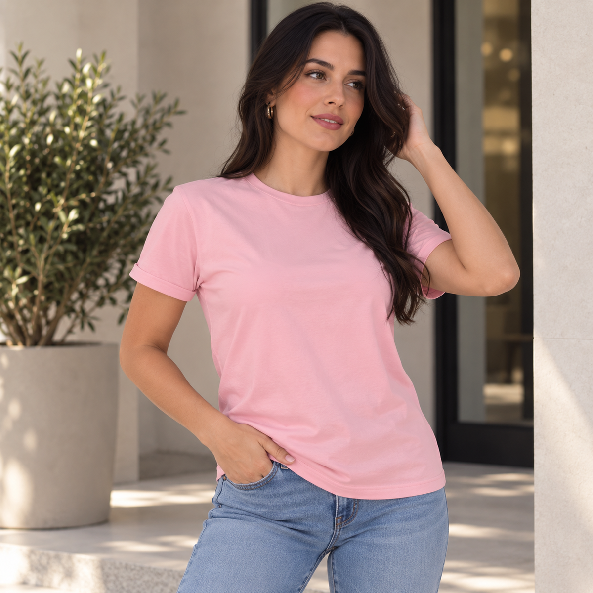 Camiseta Básica de dama estilo guardapolvo en Tela Fría Ref. 70202