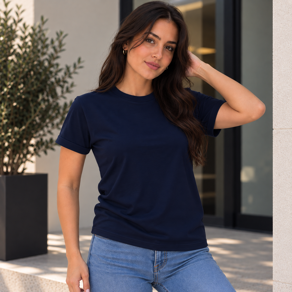 Camiseta Básica de dama estilo guardapolvo en Tela Fría Ref. 70202
