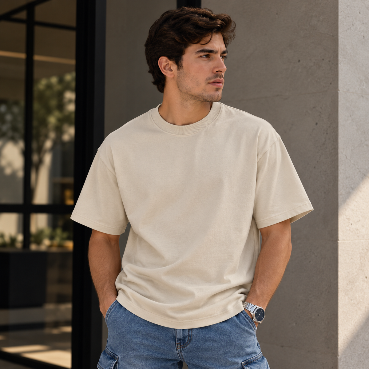 Camiseta Básica Molde Semi-Oversized Tela jersey 350 algodon  Ref. 70215