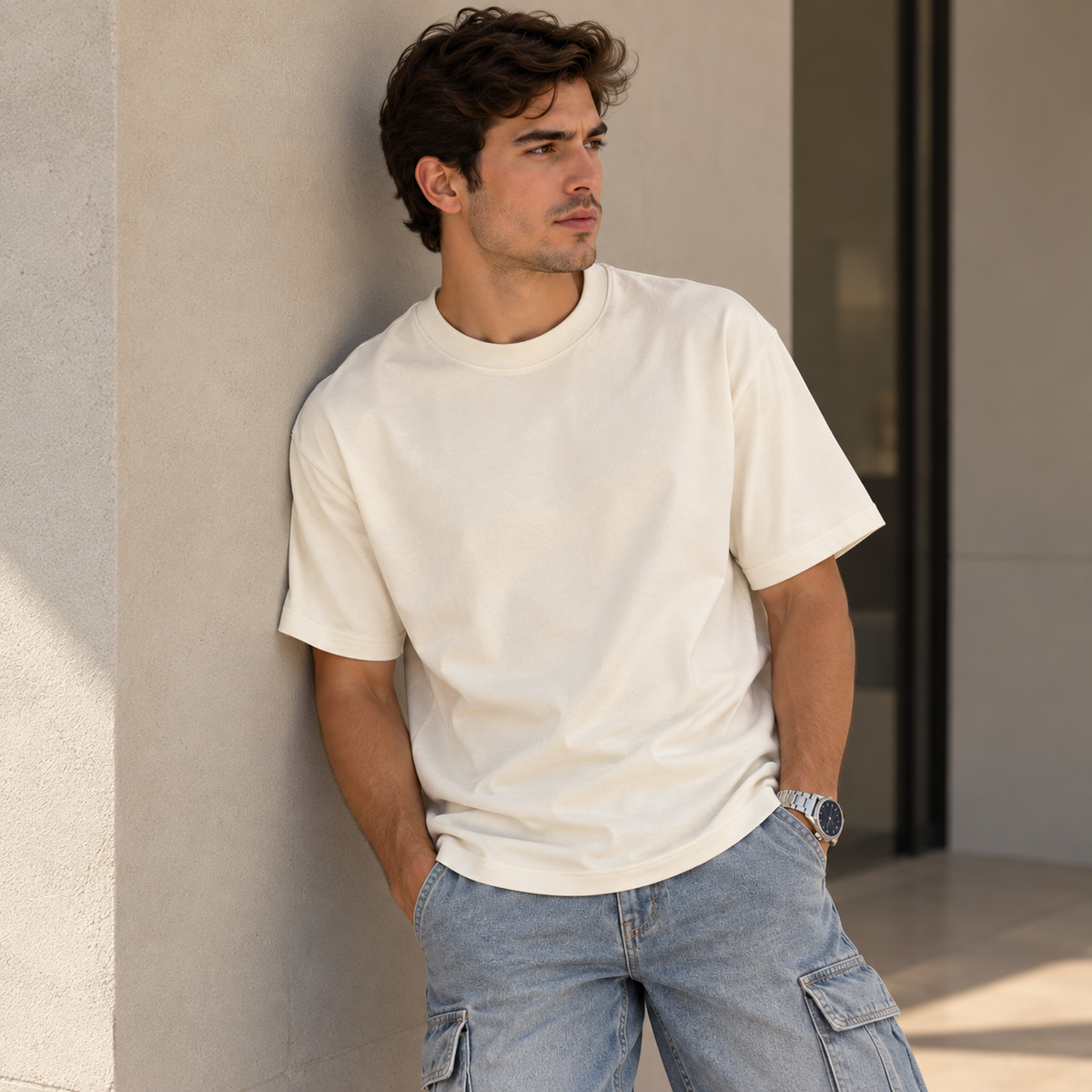 Camiseta Básica Molde Semi-Oversized Tela jersey 350 algodon  Ref. 70215