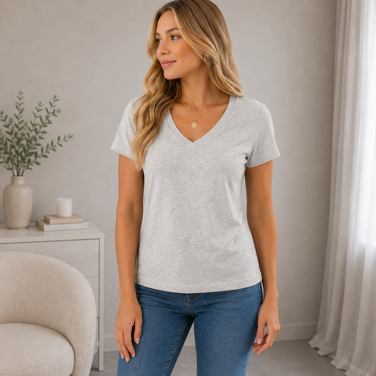 Camiseta De Dama Cuello en V Tela Fría Ref. 70216
