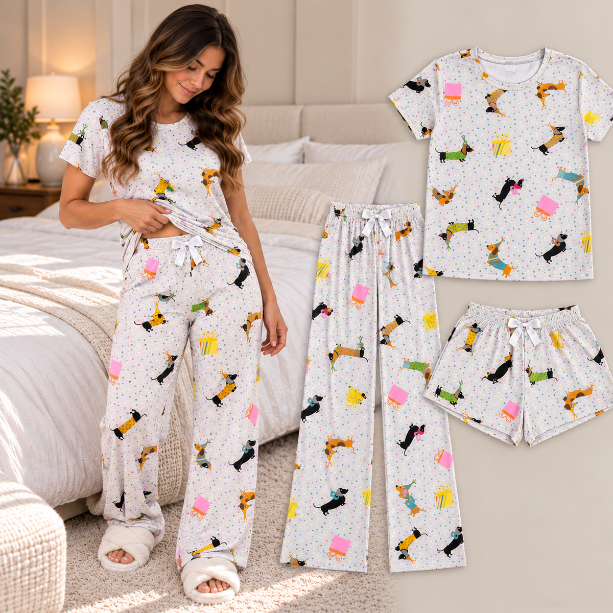 Trío de Pijama de Dama Blusa + Pantalón + Short  Ref. 514051-001