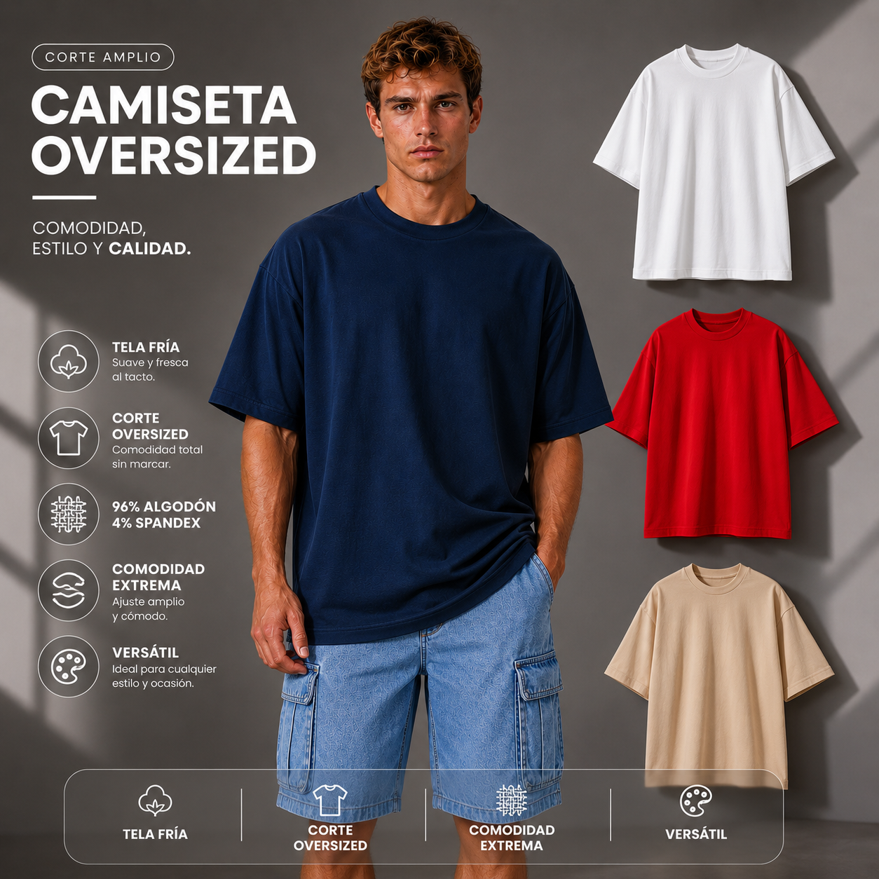 Pack Camisetas Básica Oversized en Tela Fría Ref. 70200